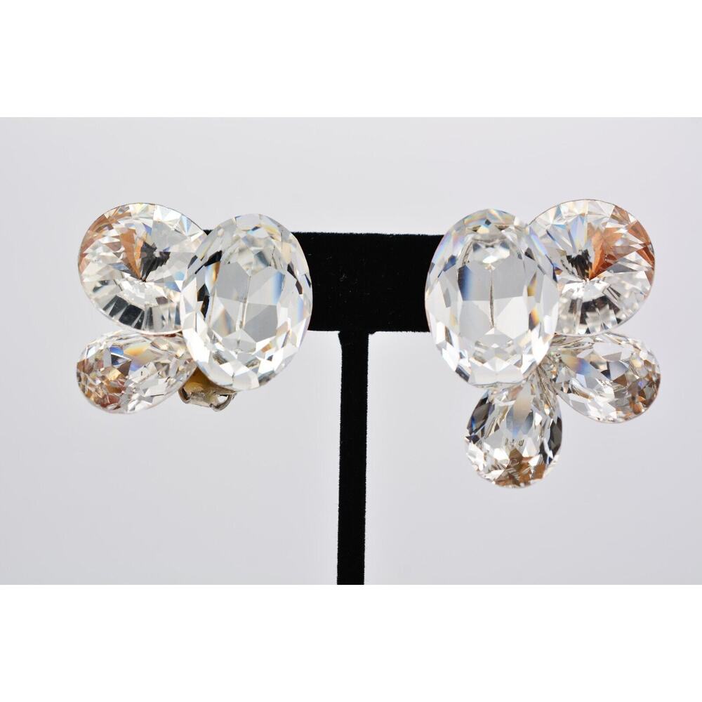 Wendy Gill Vintage Clip Earrings Rhinestone Crystal Glass Signed AS IS BinAG